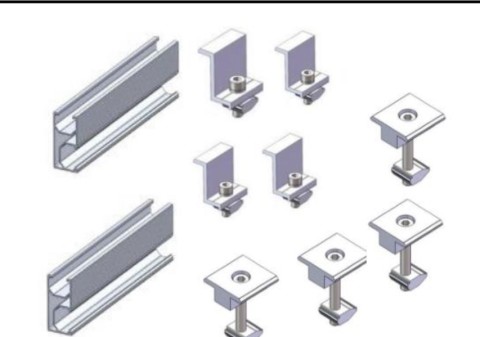 Suport fixare 3 panouri fotovoltaice compus din 2 sine + 4 cleme de mijloc 30 mm +4  cleme de capat 30 mm
