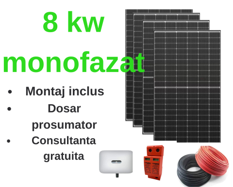 Sistem complet fotovoltaic 8 KW monofazat cu montaj inclus