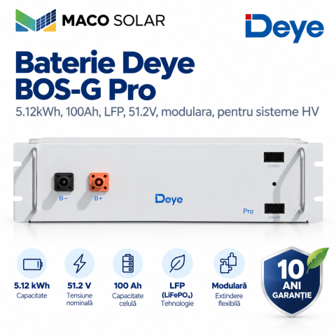 Baterie Deye BOS-G Pro, 5.12kWh, 100Ah, LFP, 51.2V, modulara, pentru sisteme HV