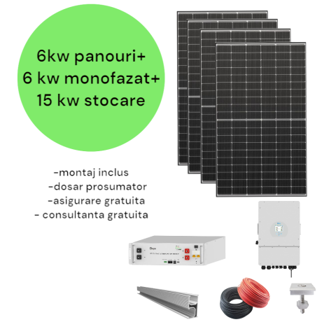 Sistem complet fotovoltaic 6kw panouri+ 6kw monofazat +14.33 kw stocare