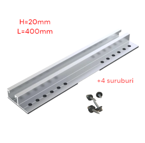 Sina minirail 2 cm inaltime prindere panouri fotovoltaice + garnitura + 4 suruburi LP