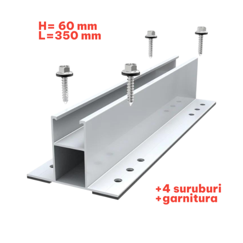 Sina minirail 6 cm inaltime X 35 cm prindere panouri fotovoltaice cu garnitura + 4 suruburi LP