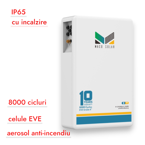 Baterie MACO SOLAR 5.12Kw LV IP65, cu incalzire, ,LifePO4, celule EVE
