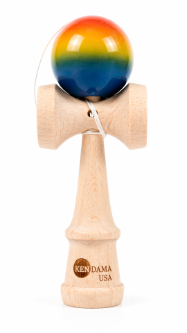 Jucarie Kendama profesionala Tricolor, 18 cm, lemn, bila lucioasa