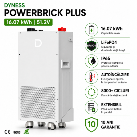 Baterie Dyness 16.07 kWh 51.2V LiFePO4 AutoIncalzire IP65 – PowerBrick Plus