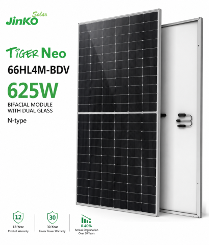 Panou Fotovoltaic Jinko 625W Tiger Neo Bifacial TOPCon N-Type Double Glass – JKM625N-66HL4M-BDV