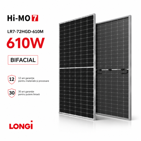 Panou Fotovoltaic LONGi 610W Hi-MO 7 LR7-72HGD-610M Bifacial Dual Glass N-Type HPDC